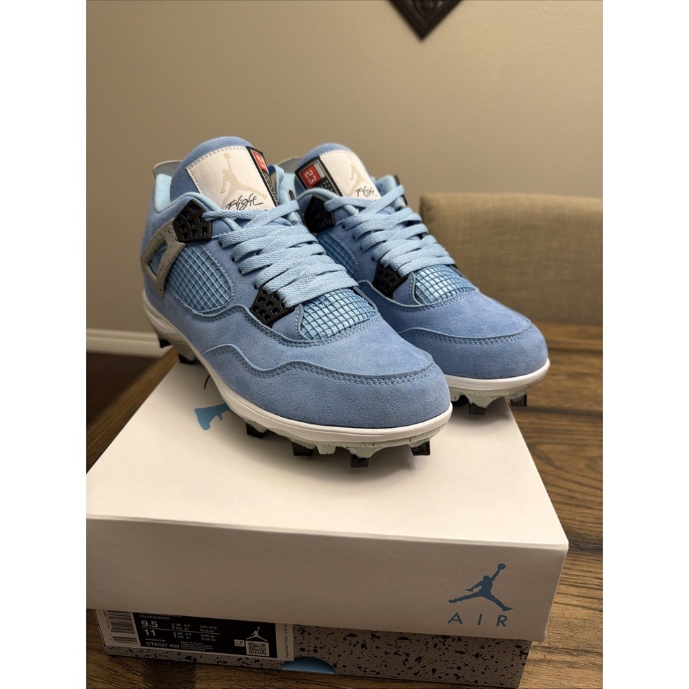 Custom Air Jordan 4 University Blue Football Cleats  Mens Size 9.5